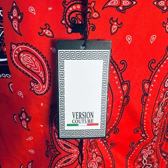 Version Couture Classic Fit Paisley Red/Black Bandana Shirt - Picture 5 of 5